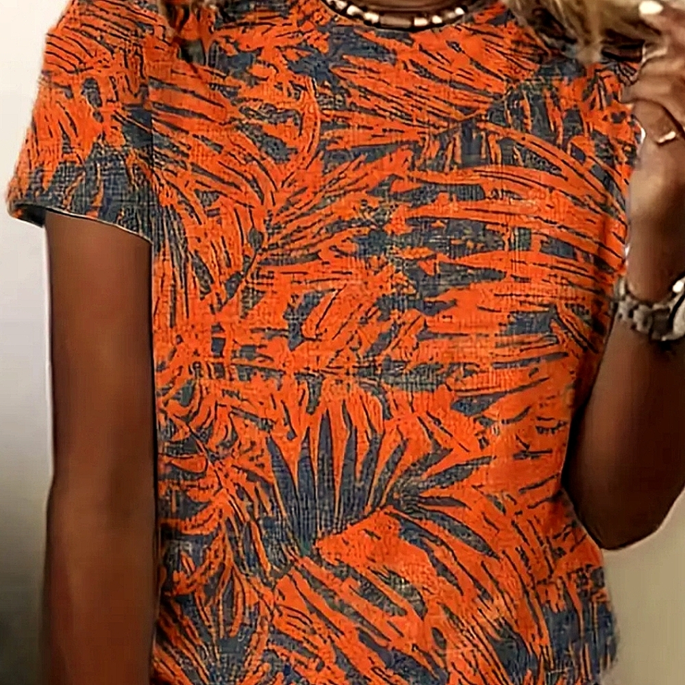 Vibrant Orange and Blue Graphic T-Shirt